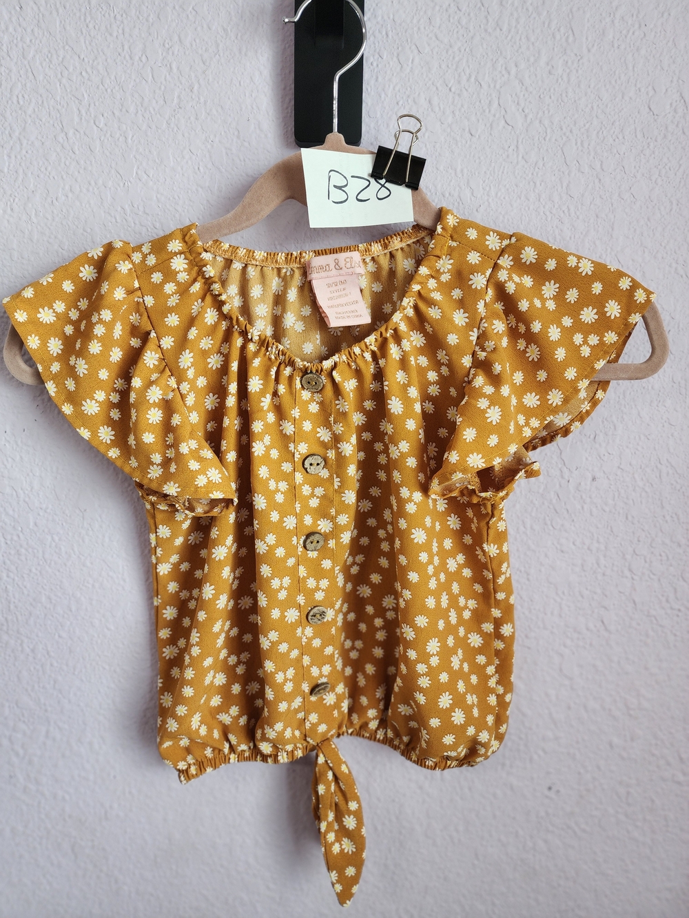 Mustard Daisy Tie-Front Girls Top - Kids Shirt